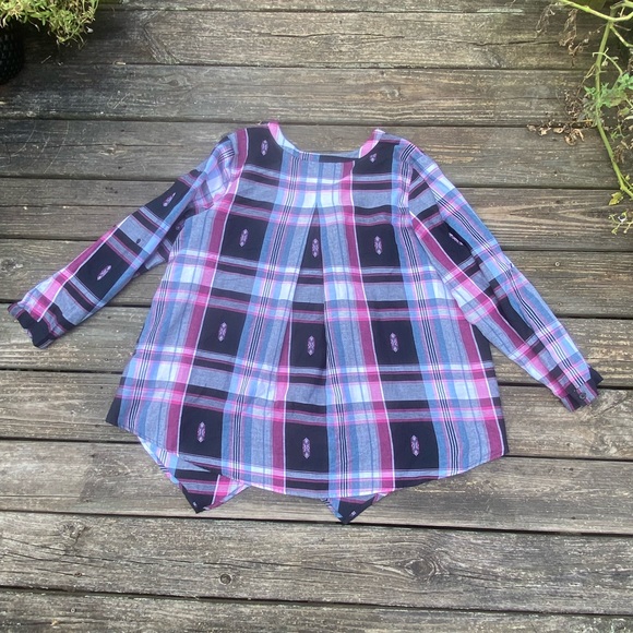 Denim 24/7 soft Cotton plaid blouse feminine style button tab sleeves 20W NEW - Picture 11 of 13